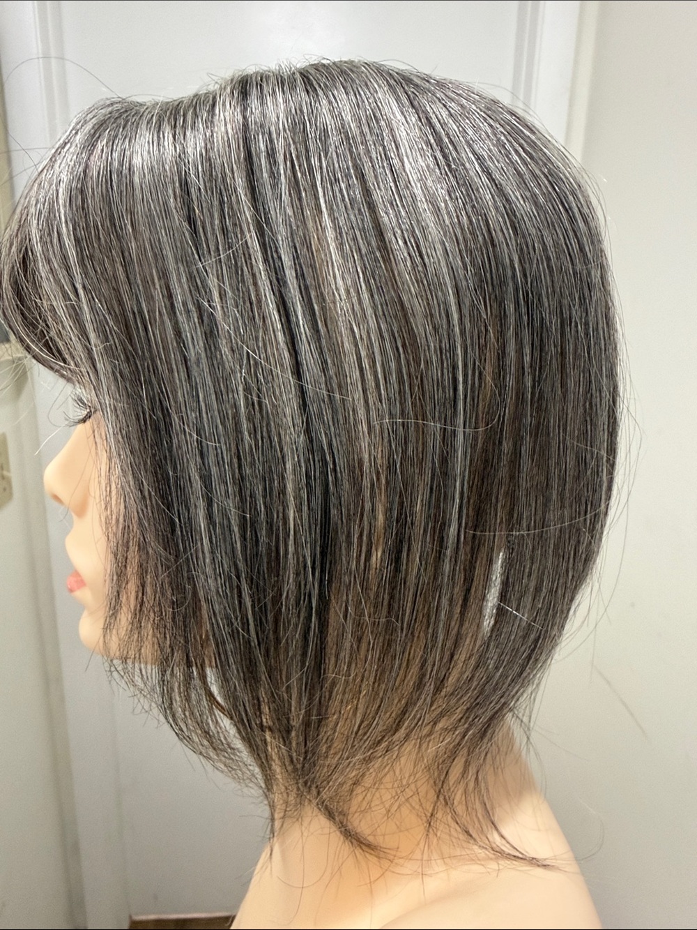 💯% 12” HUMAN Topper with Bangs, Medium/DarkGray/Silver